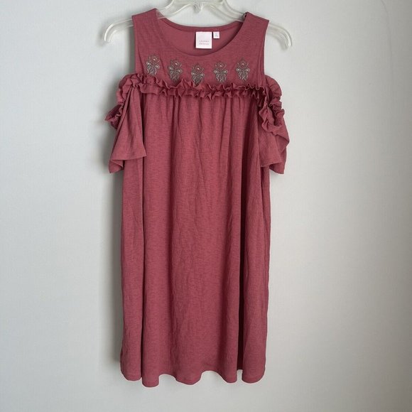Lauren Conrad Dusty Rose Embroidered Cold Shoulder Mini Dress - Picture 1 of 7